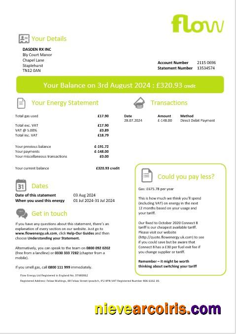 United Kingdom Flow Energy business utility bill
